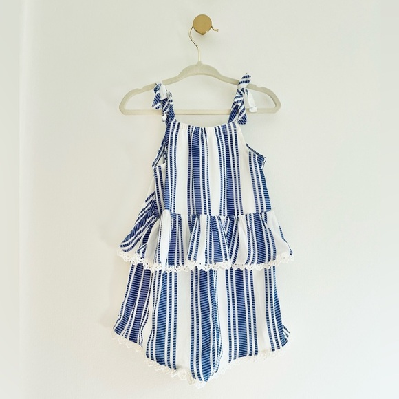 BEAUTIFUL Jessica Simpson Blue and White Striped Romper SET - Girls 2T - Picture 2 of 6